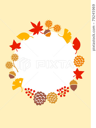 秋季堅果和樹葉的框架材料 79245969