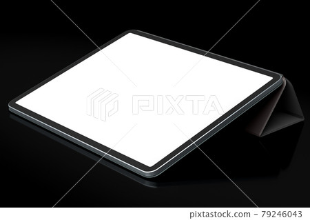 Computer tablet with cover case isolated on black background. Computer tablet with cover case isolated on black background. 79246043