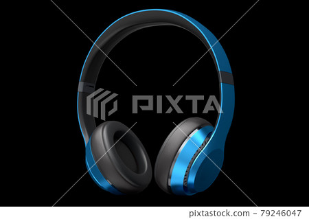Gaming headphones and concept of music equipment isolated on black background. Gaming headphones and concept of music equipment isolated on black background. 79246047