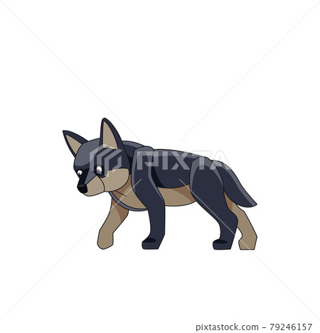 Wolf cub is looking for prey. Cartoon character of a dangerous mammal animal. A wild forest creature with dark fur. Side view. Vector flat illustration isolated on a white background Wolf cub is looking for prey. Cartoon character of a dangerous mammal animal. A wild forest creature with dark fur. Side view. Vector flat illustration isolated on a white background 79246157