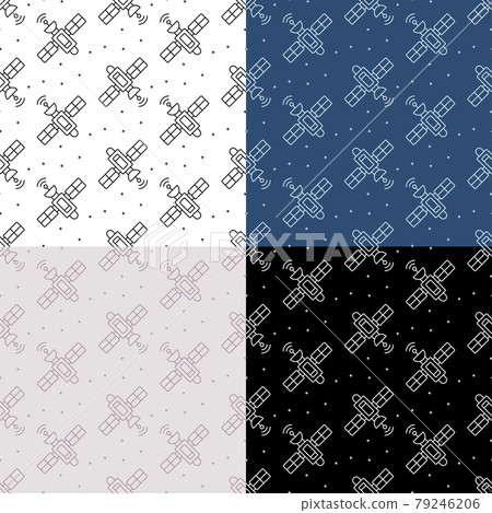 Satellite Pattern Design set of seamless patterns with Satellite fly and... - Stock Illustration ...