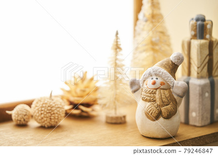 Christmas image by the window Snowman and window Christmas tree Christmas image by the window Snowman and window Christmas tree 79246847