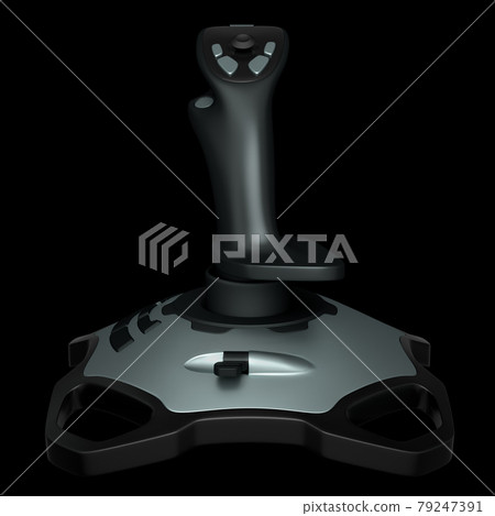 Realistic joystick for flight simulator isolated on black background 79247391