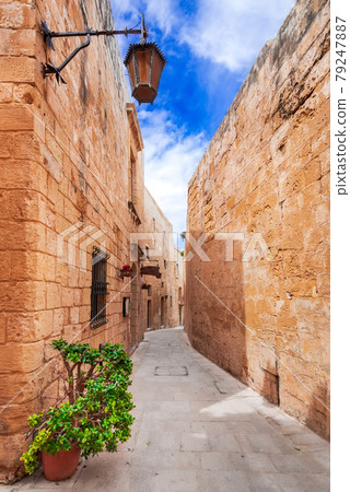 Mdina, Malta - Cobblestone streets in medieval city 79247887