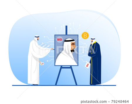 Muslim man Arab offer Art on Non fungible token sell and buy art on marketplace illustration ,vector Muslim man Arab offer Art on Non fungible token sell and buy art on marketplace illustration ,vector 79248464