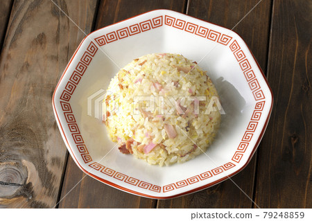 A bird's-eye view of the hot Gomoku fried rice with various ingredients such as Narutomaki and char siu A bird's-eye view of the hot Gomoku fried rice with various ingredients such as Narutomaki and char siu 79248859