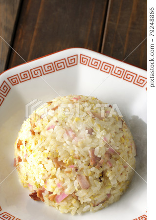 A bird's-eye view of the hot Gomoku fried rice with various ingredients such as Narutomaki and char siu A bird's-eye view of the hot Gomoku fried rice with various ingredients such as Narutomaki and char siu 79248866