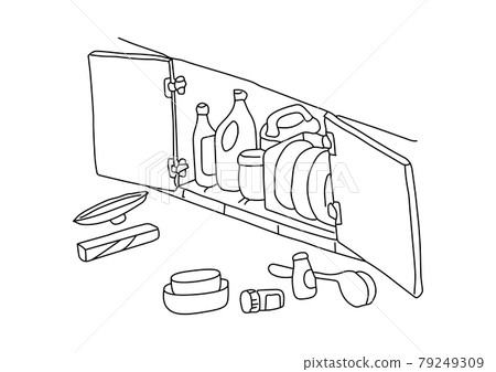 Illustration under the kitchen cluttered without being able to fit in the storage Illustration under the kitchen cluttered without being able to fit in the storage 79249309