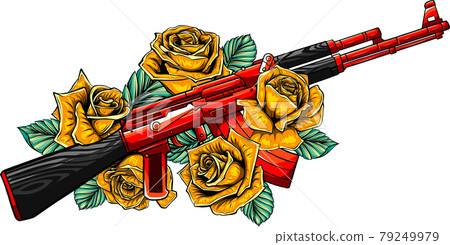 Vector Illustration of rifle with roses design Vector Illustration of rifle with roses design 79249979
