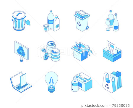 Waste sorting - modern colorful isometric icons set 79250055