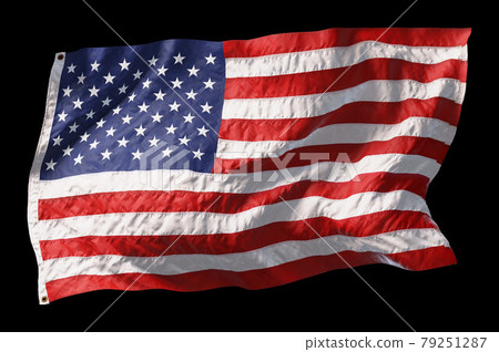 American flag waving in the wind isolated on black background. 3D American flag waving in the wind isolated on black background. 3D 79251287