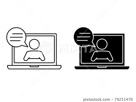 Live webinar icon. Laptop with man and speech bubble. Online communication, chatting Live webinar icon. Laptop with man and speech bubble. Online communication, chatting 79251470