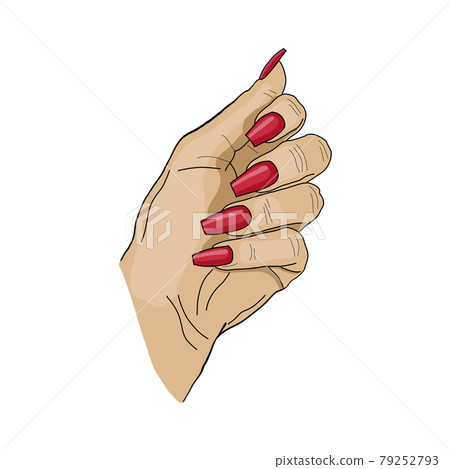 Hand drawn hand with red long coffin shape nails Hand drawn hand with red long coffin shape nails 79252793