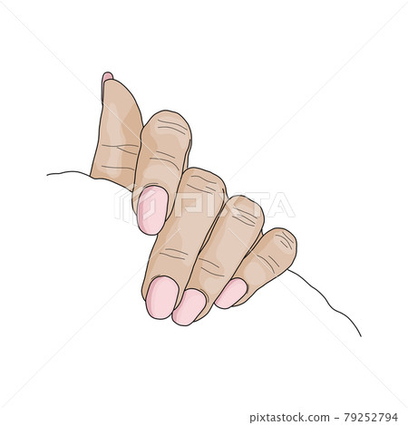 Hand drawn colorful hand with pink short oval almond shape nails 79252794
