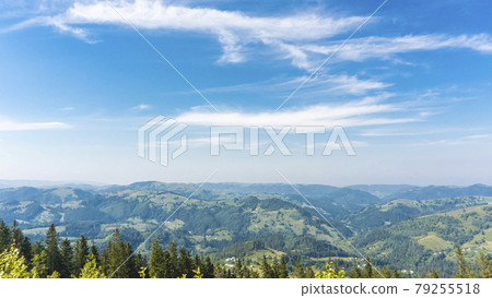 Amazing mountain landscape with blue sky with white clouds, sunny summer day in Carpathians, Ukraine 79255518