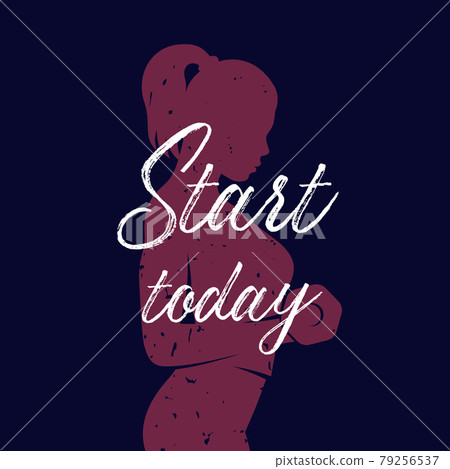 Start today, fitness girl training, poster design 79256537