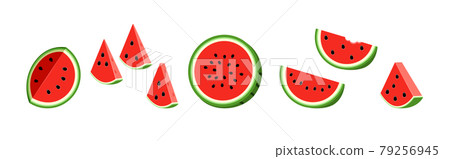 Half watermelon with seeds. Set flat icon watermelon slice. Half watermelon with seeds. Set flat icon watermelon slice. 79256945
