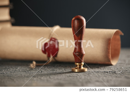 Notary's public pen and stamp on testament and last will. Notary public 79258651