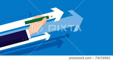 Illustration of a man in a suit holding a pencil and a growing arrow, vector illustration Illustration of a man in a suit holding a pencil and a growing arrow, vector illustration 79258902
