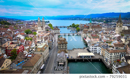Amazing aerial view over the city of Zurich in Switzerland Amazing aerial view over the city of Zurich in Switzerland 79259031