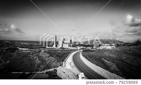 Aerial view over Basilica Ta Pinu in Gozo - a national shrine 79259089