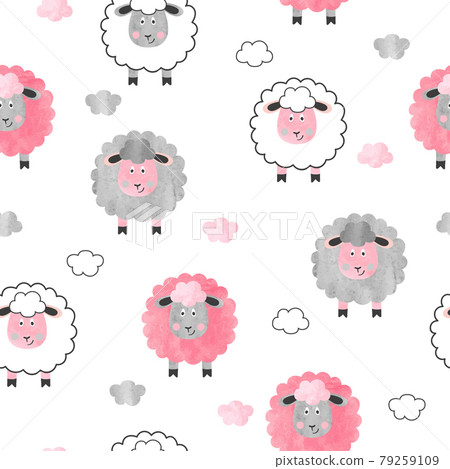 Seamless watercolor cute sheep pattern Seamless watercolor cute sheep pattern 79259109