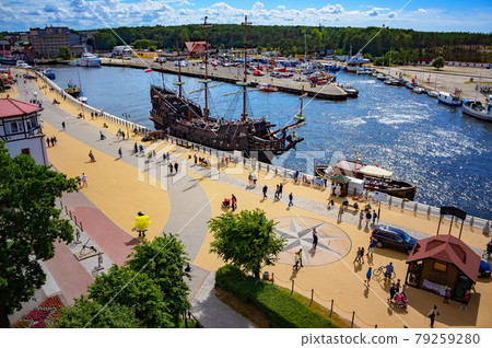 Panoramic view of  Ustka - popular resort in Poland at Baltic Sea. 79259280