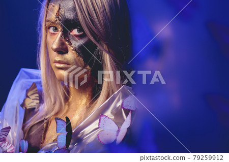 fashion beautiful young woman surrounded by butterflies. fashion beautiful young woman surrounded by butterflies. 79259912