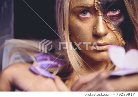 fashion beautiful young woman surrounded by butterflies. fashion beautiful young woman surrounded by butterflies. 79259917