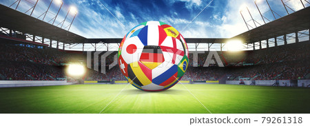 Soccer stadium arena with natural green grass 79261318