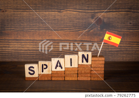 Spain. Wooden alphabet cubes on a wooden background 79262775