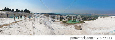 Travertines in Turkey. Calcite cliff of Pamukkale. Travertines in Turkey. Calcite cliff of Pamukkale. 79263454