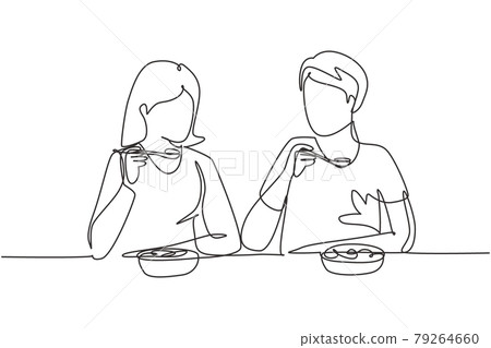 One Single Line Drawing of Young Male and Female Couple Enjoying a