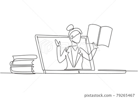 Continuous one line drawing female teacher is - Stock