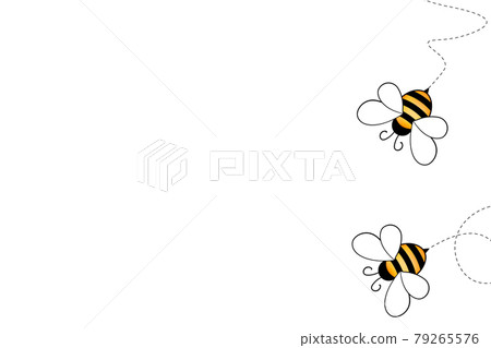 Cartoon cute bee mascot. Merry bee with an empty table. Small wasp. Vector character. Insect icon. Holiday template design for invitation, cards, wallpaper, school, kindergarten. Copy space 79265576