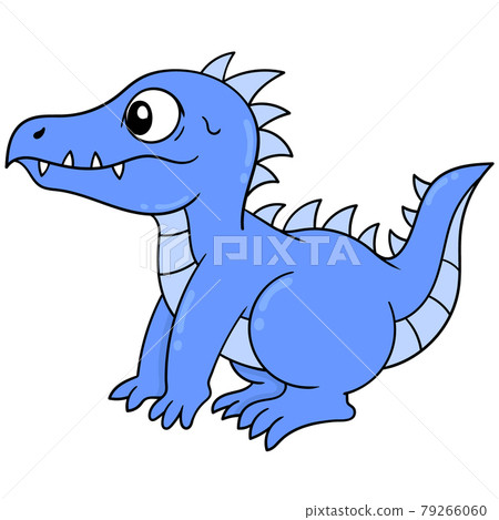 cute blue dinosaur with sharp teeth, doodle icon image kawaii 79266060