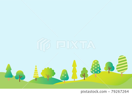 Blue sky, mountains and trees frame background illustration material 79267264