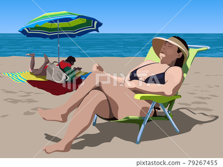 Sunbathing People on the Sandy Beach Sunbathing People on the Sandy Beach 79267455