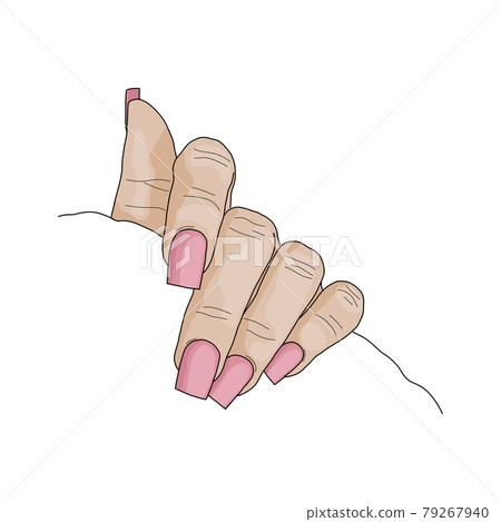 Hand drawn colorful hand with pink short square shape nails Hand drawn colorful hand with pink short square shape nails 79267940