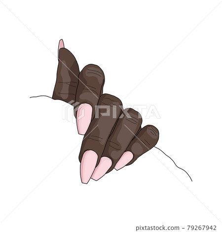 Hand drawn colorful hand with pink long ballerina shape nails Hand drawn colorful hand with pink long ballerina shape nails 79267942