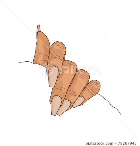 Hand drawn colorful hand with nude long coffin shape nails Hand drawn colorful hand with nude long coffin shape nails 79267943