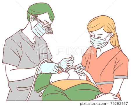 Dental doctor's treatment (male doctor) Simple color 79268557