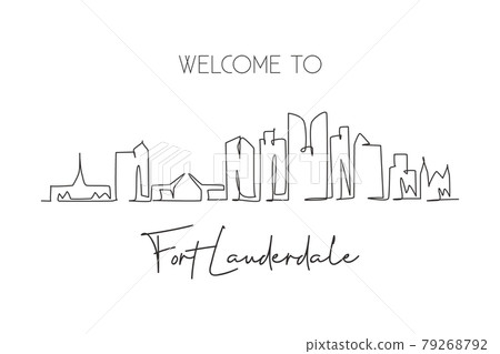 Single continuous line drawing Fort Lauderdale skyline, Florida. Famous city scraper landscape. World travel home wall decor art poster print concept. Modern one line draw design vector illustration Single continuous line drawing Fort Lauderdale skyline, Florida. Famous city scraper landscape. World travel home wall decor art poster print concept. Modern one line draw design vector illustration 79268792
