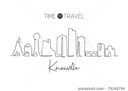 One continuous line drawing of Knoxville city skyline, Tennessee. Beautiful landmark. World landscape tourism travel home wall decor poster print. Stylish single line draw design vector illustration One continuous line drawing of Knoxville city skyline, Tennessee. Beautiful landmark. World landscape tourism travel home wall decor poster print. Stylish single line draw design vector illustration 79268794