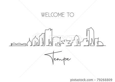 One continuous line drawing Tempe city skyline, Arizona. Beautiful landmark postcard. World landscape tourism travel home wall decor poster print. Stylish single line draw design vector illustration One continuous line drawing Tempe city skyline, Arizona. Beautiful landmark postcard. World landscape tourism travel home wall decor poster print. Stylish single line draw design vector illustration 79268809