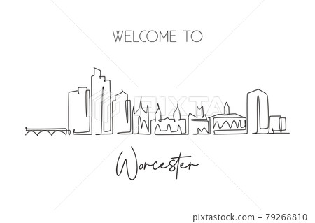 One single line drawing Worcester city skyline, Massachusetts. World historical town landscape art. Best holiday destination postcard. Editable stroke continuous line draw design vector illustration 79268810