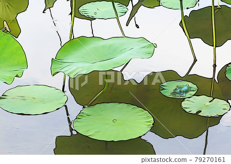 粉彩般的“青蛙躺在麻煩的葉子上”插圖圖像 79270161