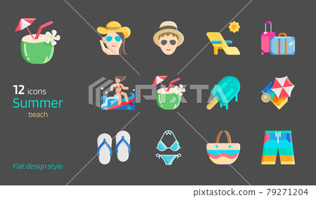 Summer beach travel flat design icon set 79271204