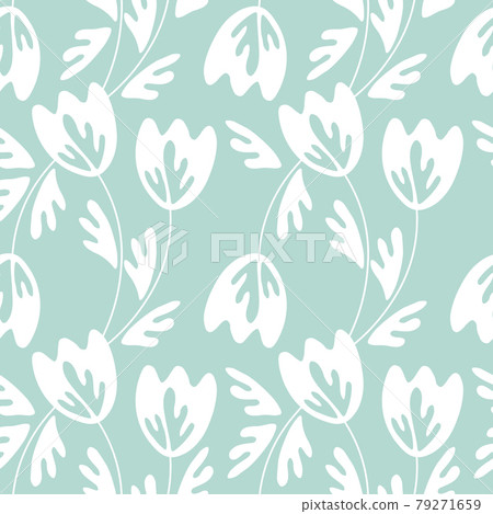 Seamless floral pattern based on traditional folk art ornaments. Modern flowers on color background. Scandinavian style. Sweden nordic style. Vector illustration. Simple minimalistic pattern 79271659
