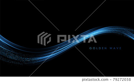 Abstract Gold Waves. Shiny golden moving lines design element with glitter effect on dark background for greeting card and disqount voucher. 79272038